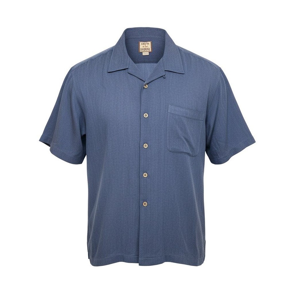 Vintage Tommy Bahama Mens Blue Herringbone Silk Short Sleeve Camp‎ Shirt XL